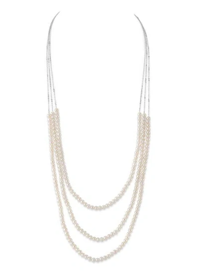 The Pearl Source 14k Gold Triple Freshwater Pearl And Chain Addie Necklace In Metallic