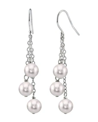 The Pearl Source 14k Gold White Akoya Pearl Dangle Cluster Earrings
