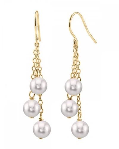 The Pearl Source 14k Gold White Akoya Pearl Dangle Cluster Earrings