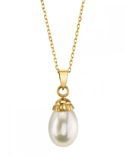 The Pearl Source 14k Gold White Freshwater Cultured Pearl Devon Pendant In Yellow Gold