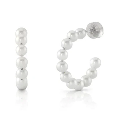 The Pearl Source 14k Gold White Freshwater Pearl Hoop Zoya Earrings In White Gold