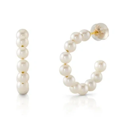 The Pearl Source 14k Gold White Freshwater Pearl Hoop Zoya Earrings In Yellow Gold