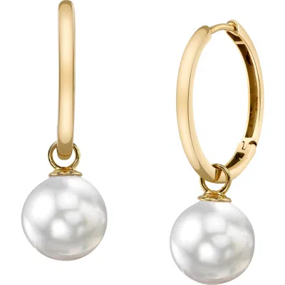 The Pearl Source 14k Gold White South Sea Pearl Hoop Galilea Dangling Earrings