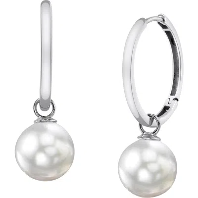 The Pearl Source 14k Gold White South Sea Pearl Hoop Galilea Dangling Earrings