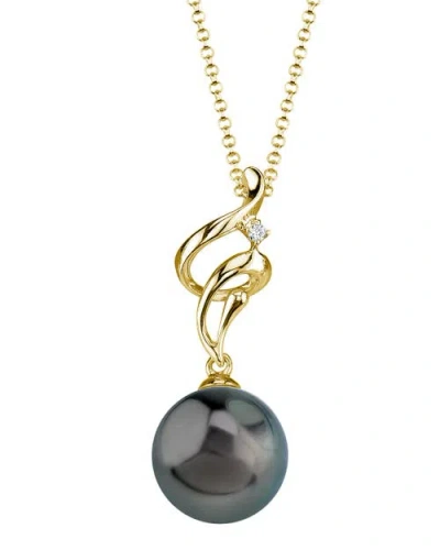 The Pearl Source 14k Tahitian South Sea Pearl & Diamond Aria Pendant In Yellow Gold