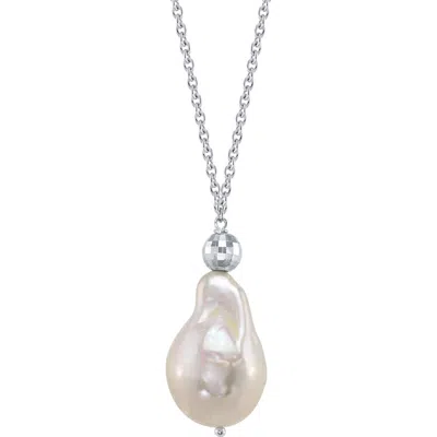 The Pearl Source 15mm White Freshwater Baroque Pearl Solitaire Designer Pendant In Sterling Silver