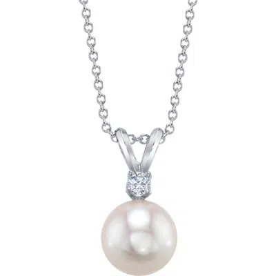 The Pearl Source 18k Akoya Pearl & Diamond Classic Pendant In White Gold