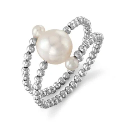 The Pearl Source 18k Gold White Freshwater Pearl Beaded Shay Ring In White Gold