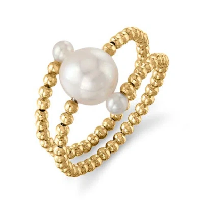 The Pearl Source 18k Gold White Freshwater Pearl Beaded Shay Ring In Yellow Gold