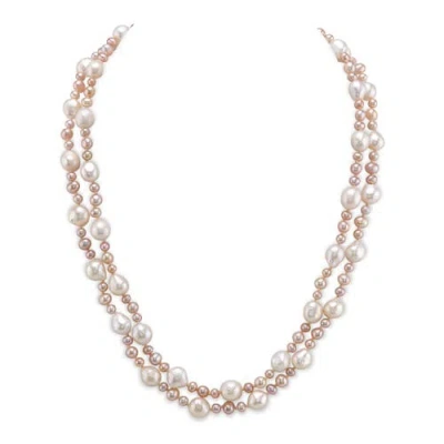 The Pearl Source 3-8mm Freshwater Multicolor Double Pearl Necklace In Sterling Silver Clasp