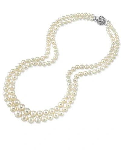 The Pearl Source 4.0-9.0mm White Freshwater Pearl Graduated Double Strand Necklace