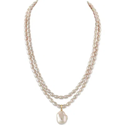 The Pearl Source 4.5-5.0mm Oval White Freshwater Pearl Double Strand Necklace In Neutral