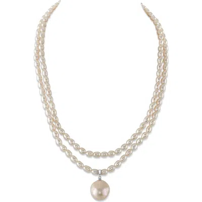 The Pearl Source 4.5-5.0mm Oval White Freshwater Pearl Double Strand Necklace In Neutral