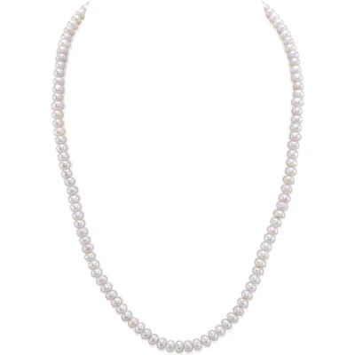 The Pearl Source 4.5-5.0mm White Freshwater Pearl Logan Necklace In Metallic