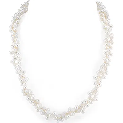 The Pearl Source 4-5mm Double Twisted White Freshwater Double Pearl Necklace In Green