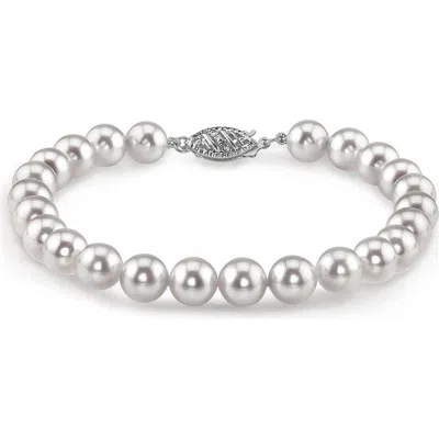 The Pearl Source 5.0-5.5mm Akoya White Pearl Bracelet In Silver