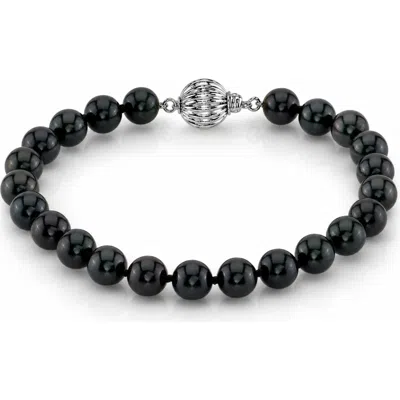 The Pearl Source 6.0-6.5mm Akoya Black Pearl Bracelet In Sterling Silver Clasp