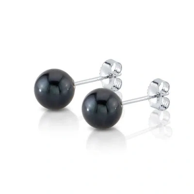 The Pearl Source 6.0-6.5mm Black Akoya Round Pearl Stud Earrings In White Gold