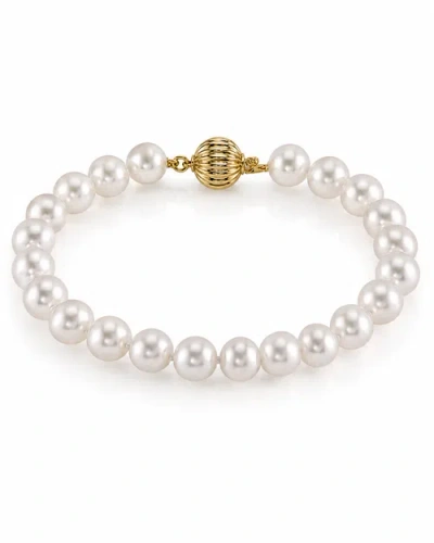 The Pearl Source 6.0-6.5mm Hanadama Akoya White Pearl Bracelet In Yellow Gold Clasp