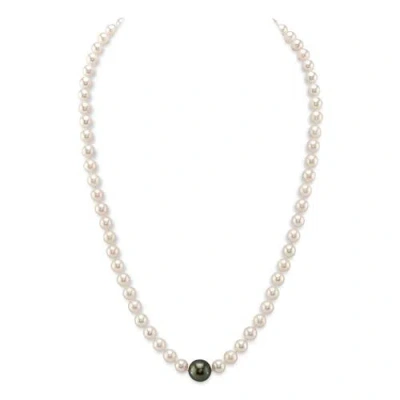 The Pearl Source 6.0-6.5mm Japanese Akoya White Pearl Necklace With Round Tahitian Center