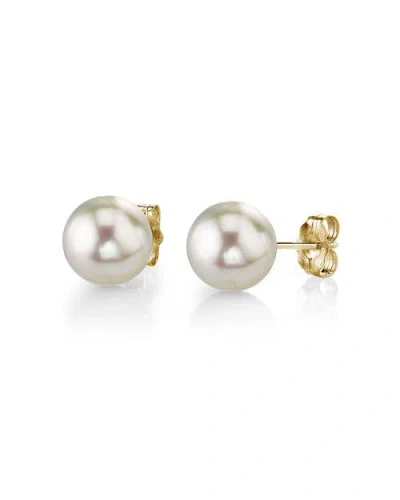 The Pearl Source 6.0-6.5mm White Akoya Round Pearl Stud Earrings In Yellow Gold