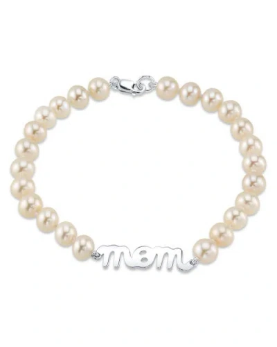 The Pearl Source 6.0-6.5mm White Freshwater Cultured Pearl Mom Bracelet In White Pearls