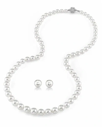 The Pearl Source 6.0-8.0mm Hanadama Pearl Necklace And Earring Set In White Gold