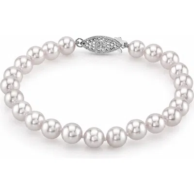 The Pearl Source 6.5-7.0mm Akoya White Pearl Bracelet In Sterling Silver Clasp