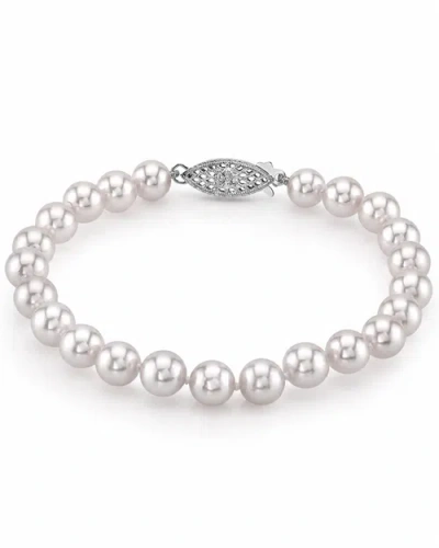 The Pearl Source 6.5-7.0mm Akoya White Pearl Bracelet In Sterling Silver Clasp