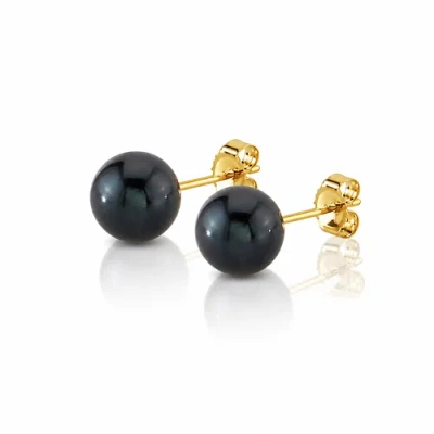 The Pearl Source 6.5-7.0mm Black Akoya Round Pearl Stud Earrings
