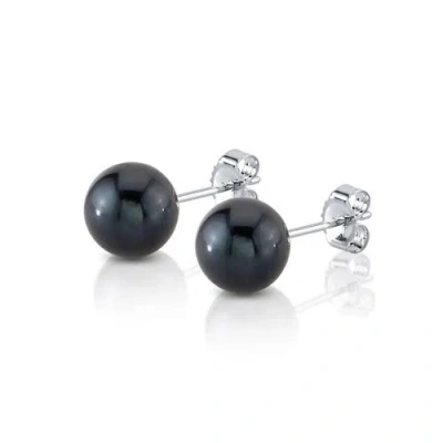 The Pearl Source 6.5-7.0mm Black Akoya Round Pearl Stud Earrings