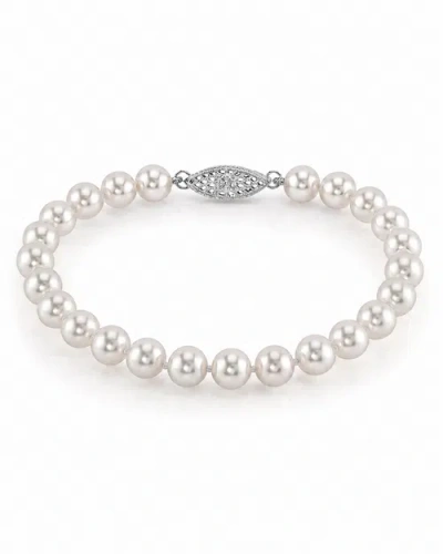 The Pearl Source 6.5-7.0mm Hanadama Akoya White Pearl Bracelet In White Gold Clasp