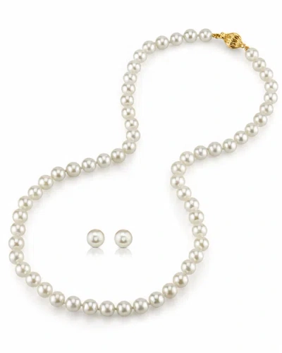 The Pearl Source 6.5-7.0mm Hanadama Pearl Necklace And Earring Set In Yellow Gold