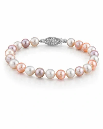 The Pearl Source 6.5-7.0mm Multicolor Freshwater Pearl Bracelet In Metallic
