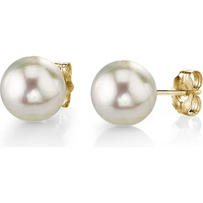 The Pearl Source 6.5-7.0mm White Akoya Round Pearl Stud Earrings In Gold