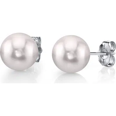 The Pearl Source 6.5-7.0mm White Akoya Round Pearl Stud Earrings In Silver