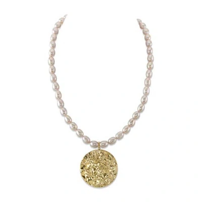 The Pearl Source 6.5-7.0mm White Freshwater Oval Pearl Evan Necklace In Gold