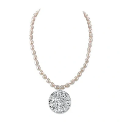 The Pearl Source 6.5-7.0mm White Freshwater Oval Pearl Evan Necklace In Metallic