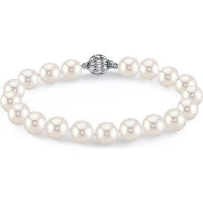 The Pearl Source 6.5-7.0mm White Freshwater Pearl Bracelet In Metallic