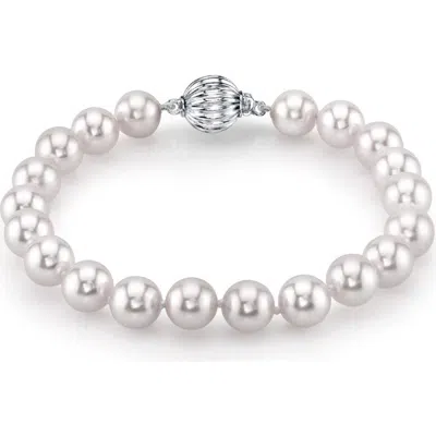 The Pearl Source 7.5-8.0mm Akoya White Pearl Bracelet In Gold