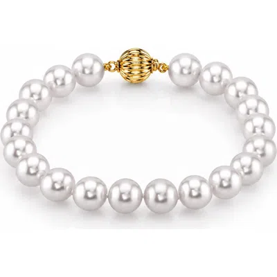The Pearl Source 7.0-7.5mm Akoya White Pearl Bracelet In Yellow Gold Clasp