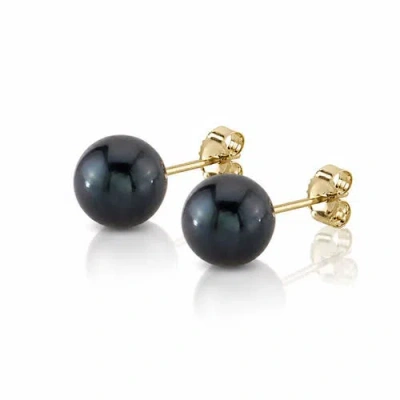 The Pearl Source 7.0-7.5mm Black Akoya Round Pearl Stud Earrings In Gold