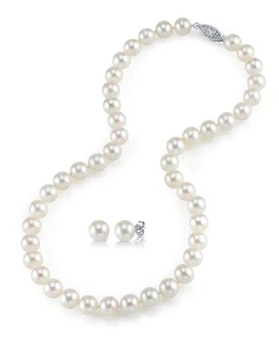 The Pearl Source 7.0-7.5mm Freshwater Pearl Necklace & Earrings In White Pearls