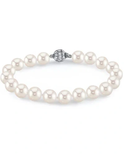The Pearl Source 7.0-7.5mm White Freshwater Pearl Bracelet In Neutral