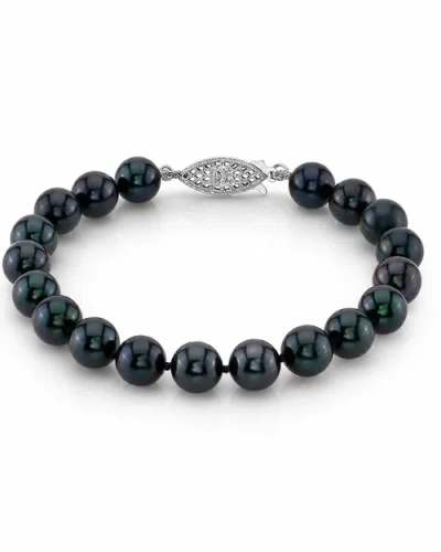 The Pearl Source 7.5-8.0mm Akoya Black Pearl Bracelet In Black Pearls