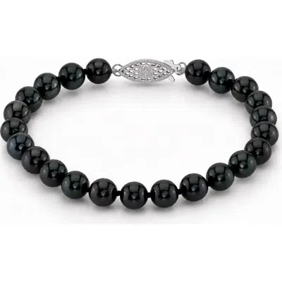 The Pearl Source 7.5-8.0mm Black Freshwater Pearl Bracelet In Black Pearls