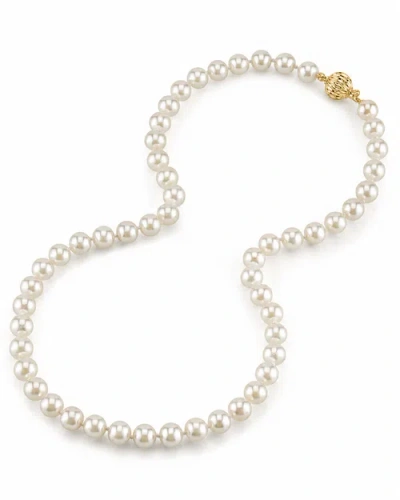 The Pearl Source 7.5-8.0mm Japanese Akoya White Pearl Necklace In Yellow Gold Clasp