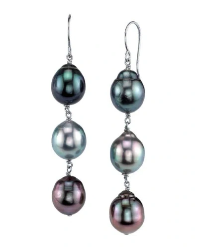 The Pearl Source 7-8mm 14k Gold Tahitian South Sea Drop Multicolor Pearl Tincup Earrings In White Gold