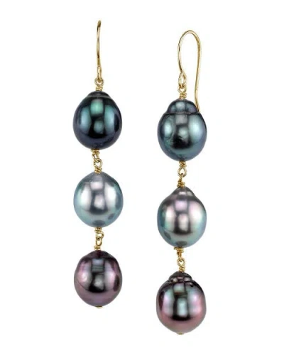 The Pearl Source 7-8mm 14k Gold Tahitian South Sea Drop Multicolor Pearl Tincup Earrings In Yellow Gold