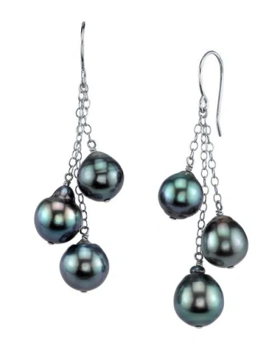 The Pearl Source 7-8mm 14k Gold Tahitian South Sea Drop Pearl Dangle Cluster Earrings In White Gold